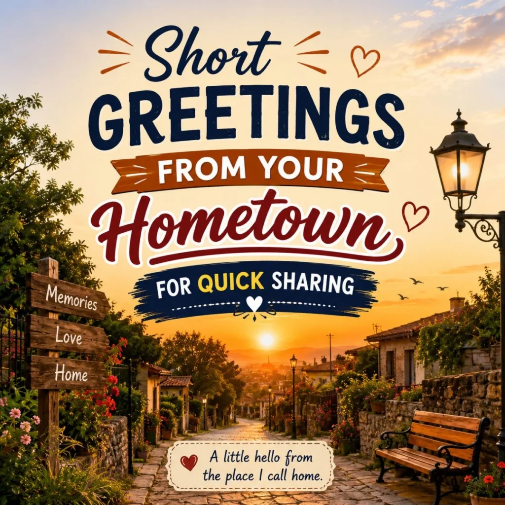 Short greetings from your hometown for quick sharing with sunset street and home message