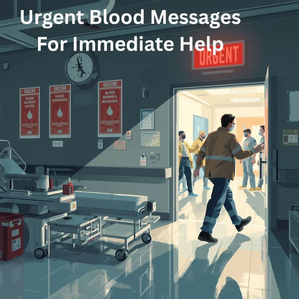 Urgent blood messages poster with blood drop, donor call, medical cross, and lifesaving help theme