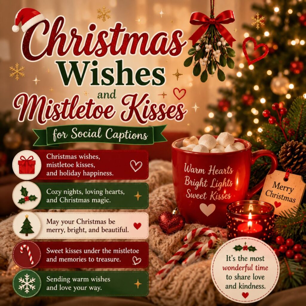 Christmas Wishes and Mistletoe Kisses for Social Captions
