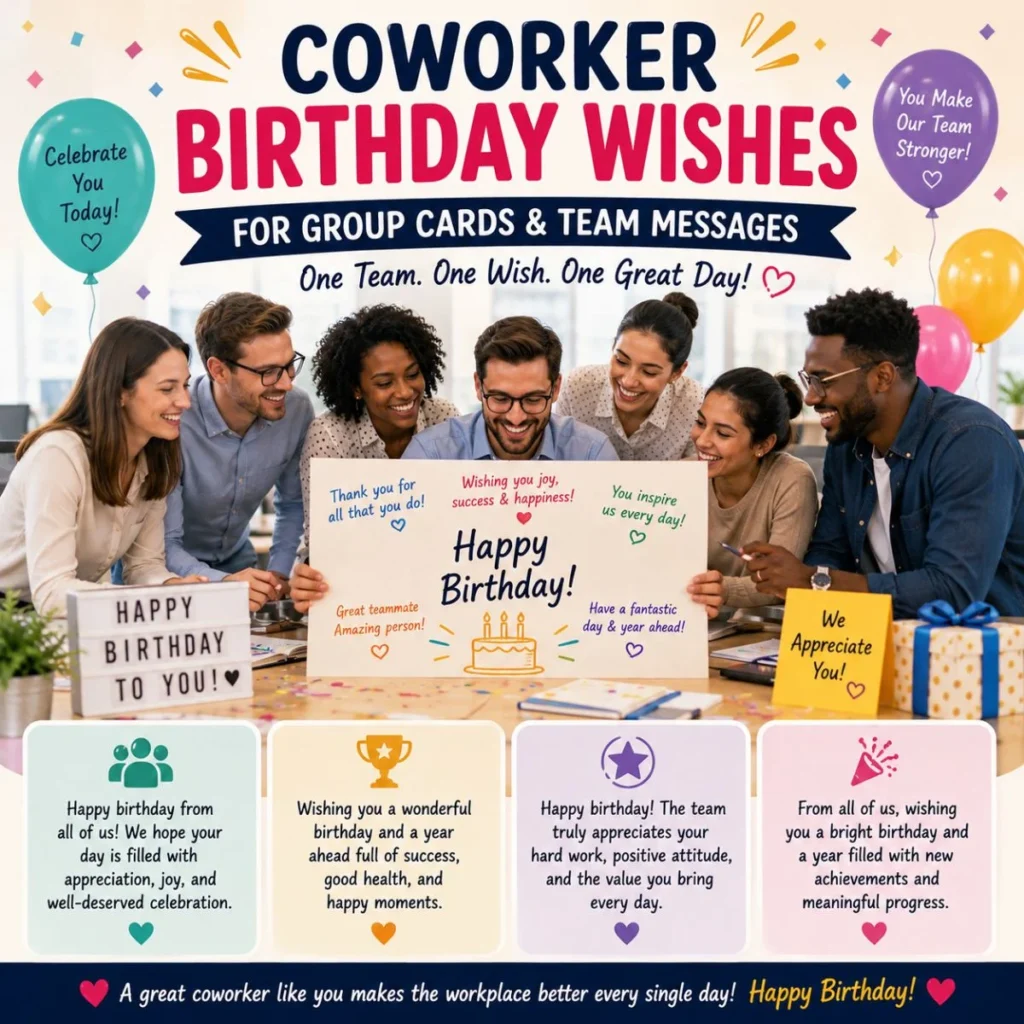 Coworker Birthday Wishes for Group Cards and Team Messages