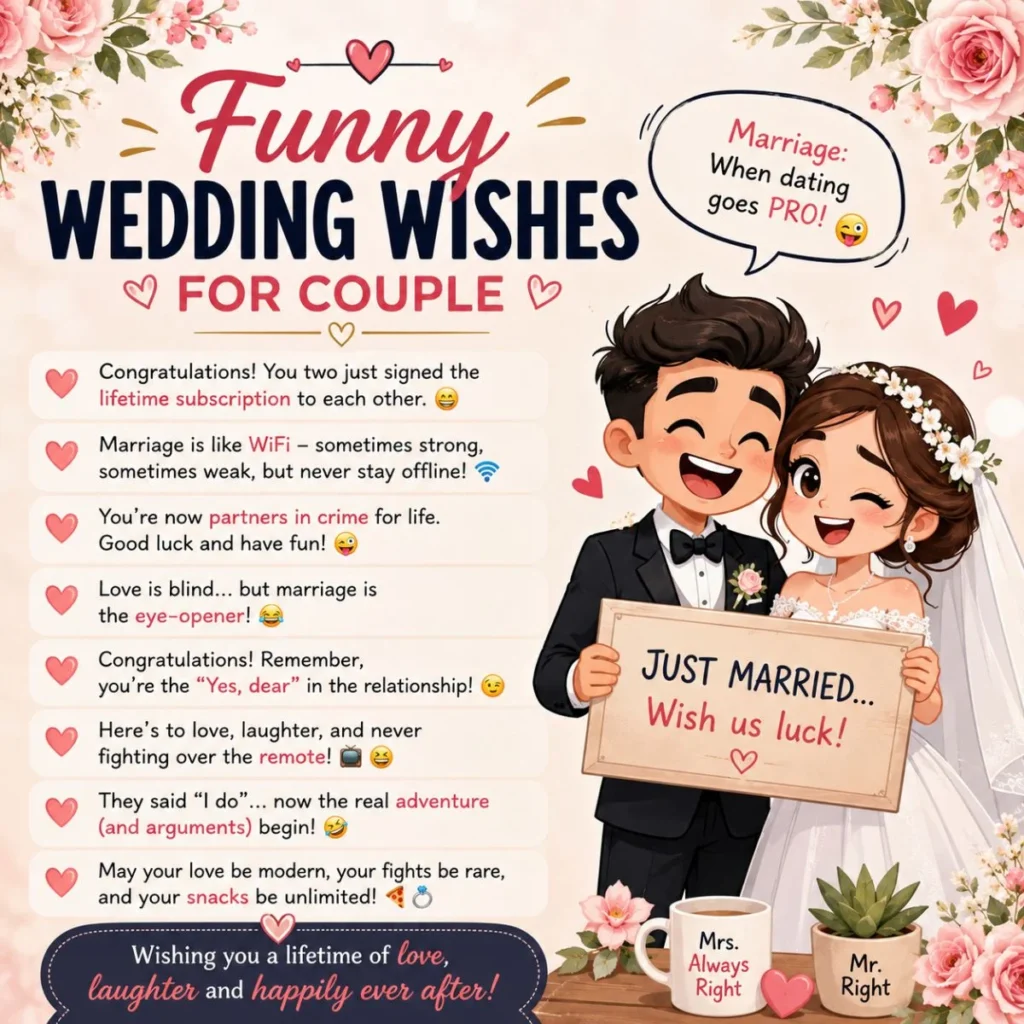Funny Wedding Wishes for Couple