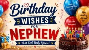 Heartwarming birthday wishes for nephew with family-style birthday celebration design