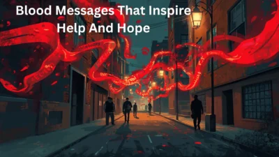 Blood donation poster with red blood drop, helping hands, and message inspiring hope and life