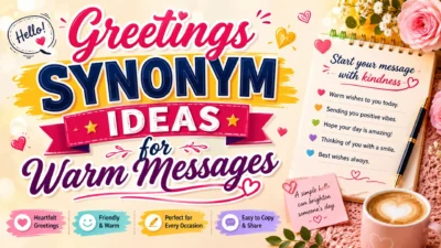 Greetings synonym ideas for warm messages with hello, kind regards, best wishes, flowers and cozy desk