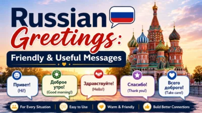Russian greetings guide with Moscow landmarks and common Russian phrases for friendly and useful daily communication