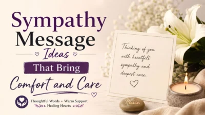 Sympathy message ideas with condolence card, white lilies, candle, and warm comfort theme
