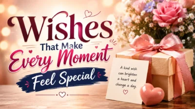 Warm wishes image with gift box, flowers, hearts, and kind message for special moments