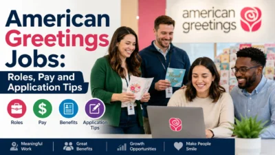 American Greetings employees exploring job roles, pay, benefits, and application tips in a modern workplace.