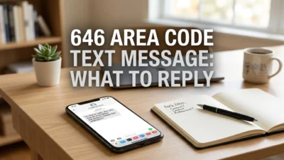 646 area code text message with a phone showing an unknown text notification
