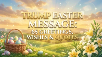Trump Easter message with Easter eggs, a cross, and patriotic American decorations