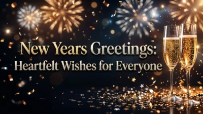 Happy New Year greeting image with festive decorations and a celebratory message