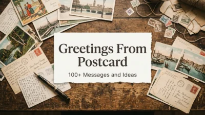 Greetings from postcard with beautiful travel greetings and heartfelt messages